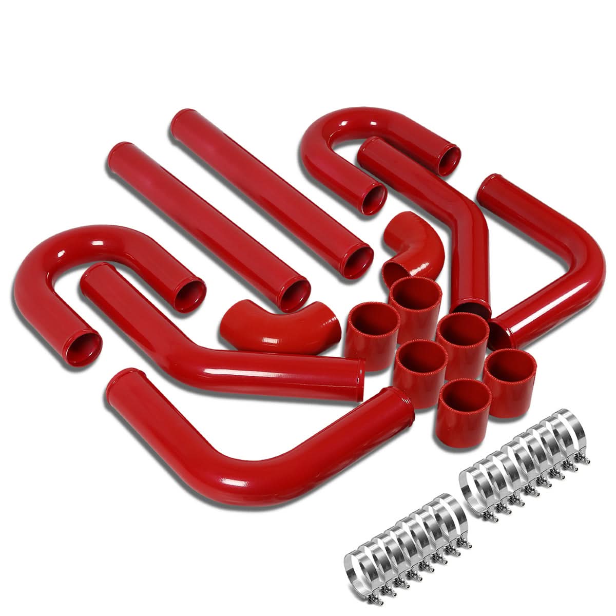 Universal 2.25" Aluminum Intercooler Piping Kit - 8PC Red 90D