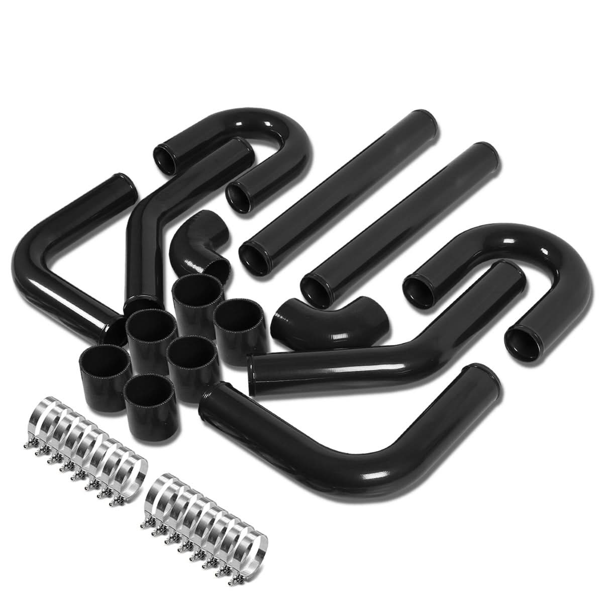 Universal 2.5" Aluminum Intercooler Piping Kit 8PC 90 Degree Black