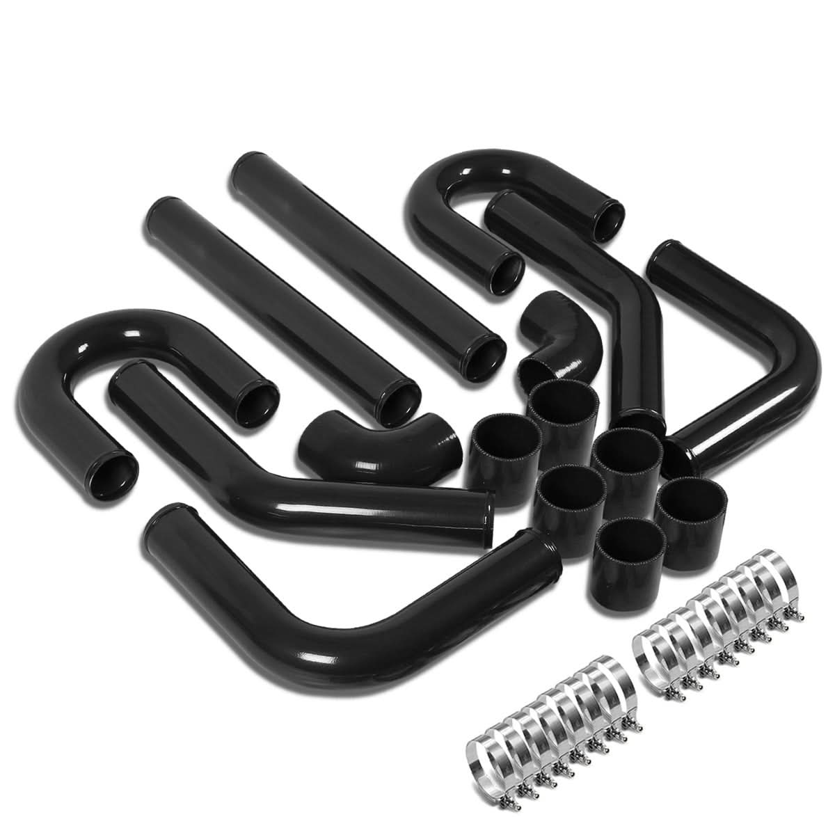 Universal 2.5" Aluminum Intercooler Piping Kit 8PC 90 Degree Black