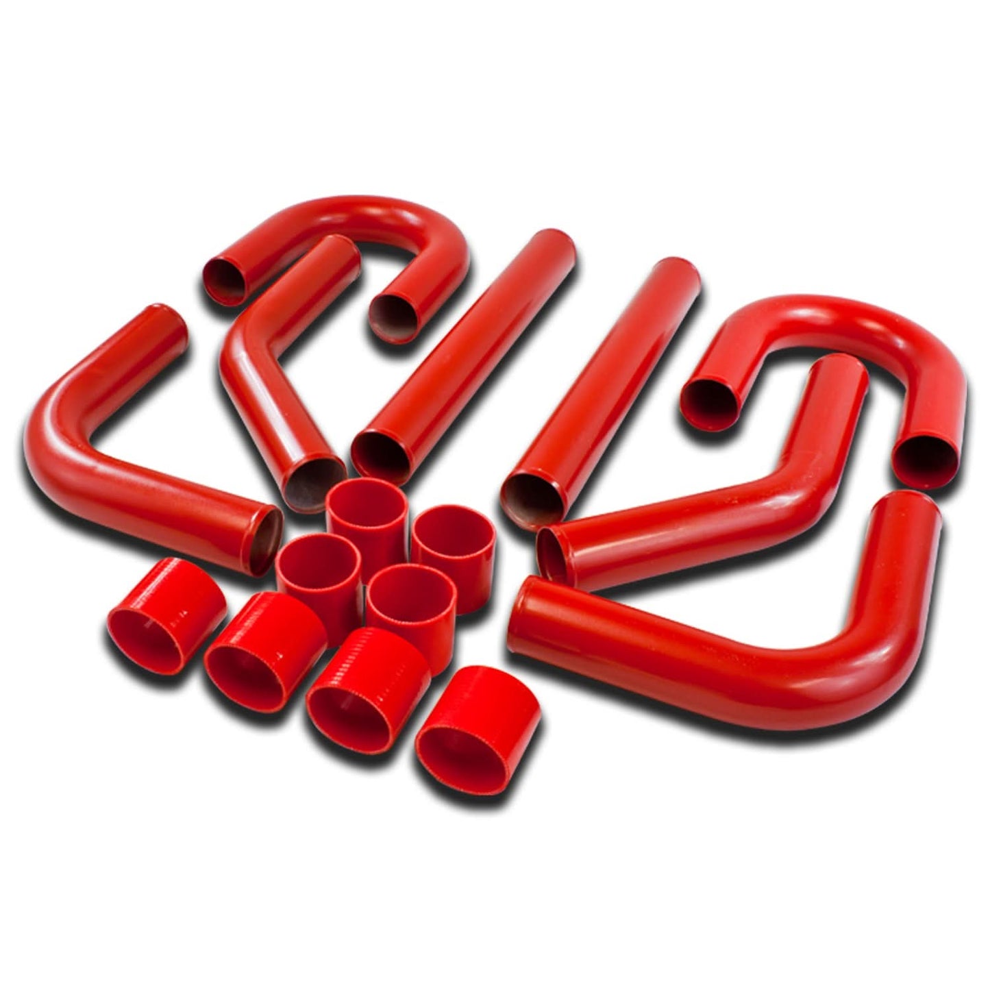 Universal 2.50" Aluminum Intercooler Piping Kit - 8PC Red