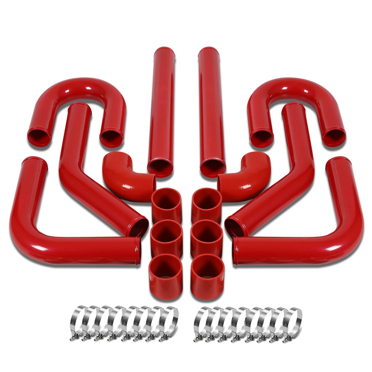Universal 3.00" Aluminum Intercooler Piping Kit - 8PC w/ Hoses & Clamps