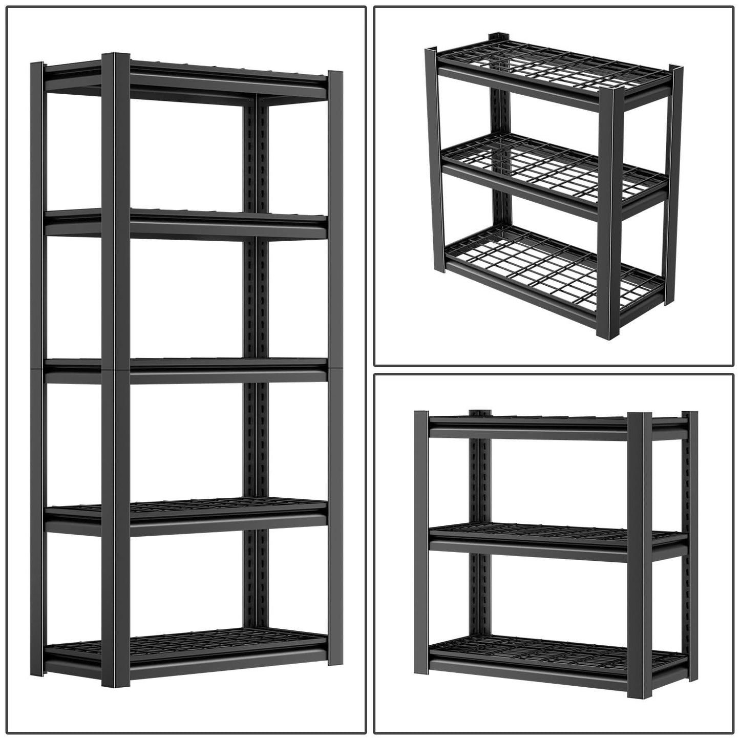 35.4" W x 15.7" D x 72" H Steel Garage Shelves Powdercoated Black