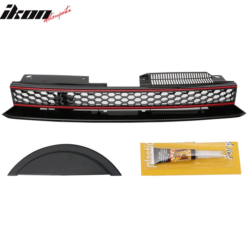 2010-2014 Volkswagen Golf 6 GTI Style Black Red Front Mesh Grille ABS