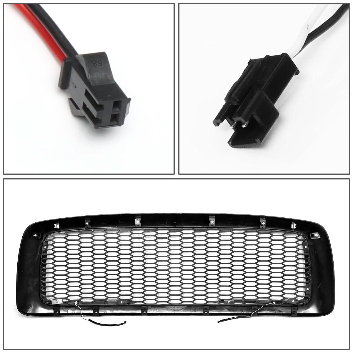 02-05 Dodge Ram Honeycomb Mesh Grille w/ LED DRL Lights Matte Black