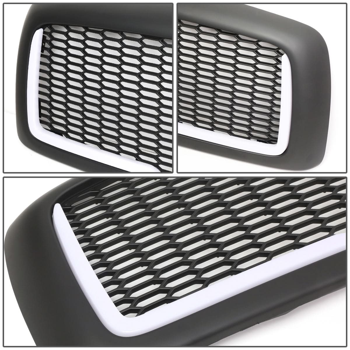 02-05 Dodge Ram Honeycomb Mesh Grille w/ LED DRL Lights Matte Black