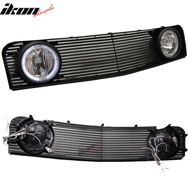 2005-2009 Ford Mustang Black Mesh Front Upper Grille Halo Fog Lights