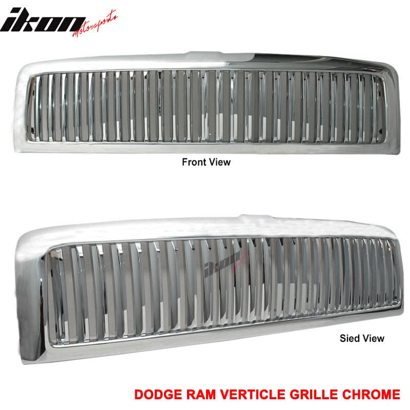 1994-2002 Dodge Ram 1500 2500 3500 Chrome Vertical Grille Unpainted