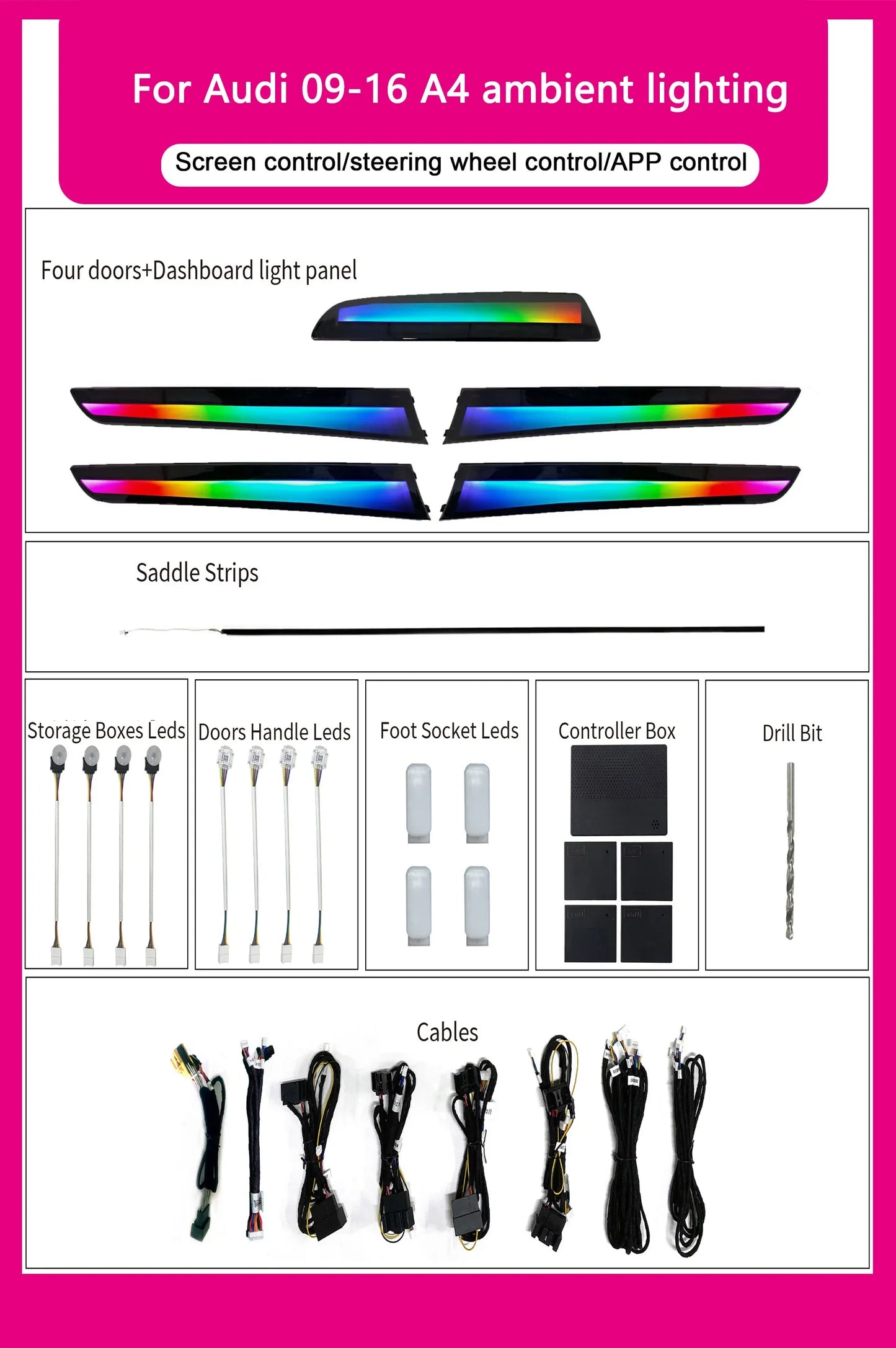 Audi A4 B8 Interior 64-Color Symphony LED Ambient Light Kit 2009 - 2016