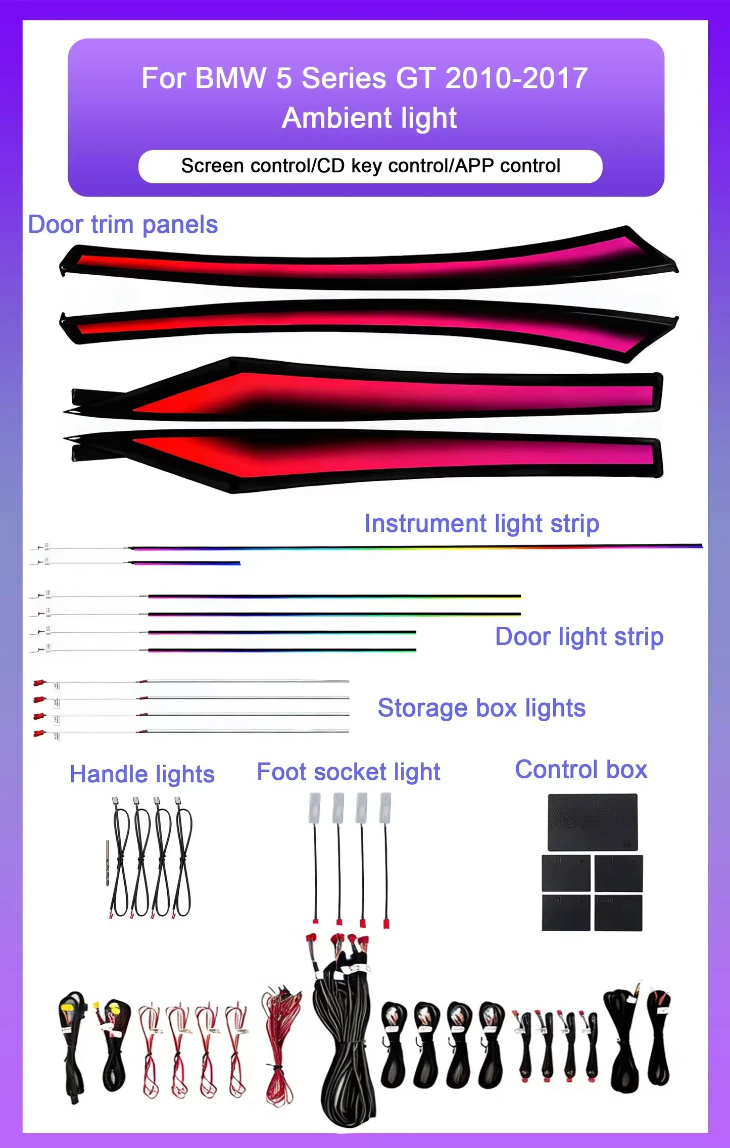 BMW 5 Series GT F07 Interior 64-Color Dynamic Symphony LED Ambient Light Kit 2010 - 2017 (Replaces 63319163715)