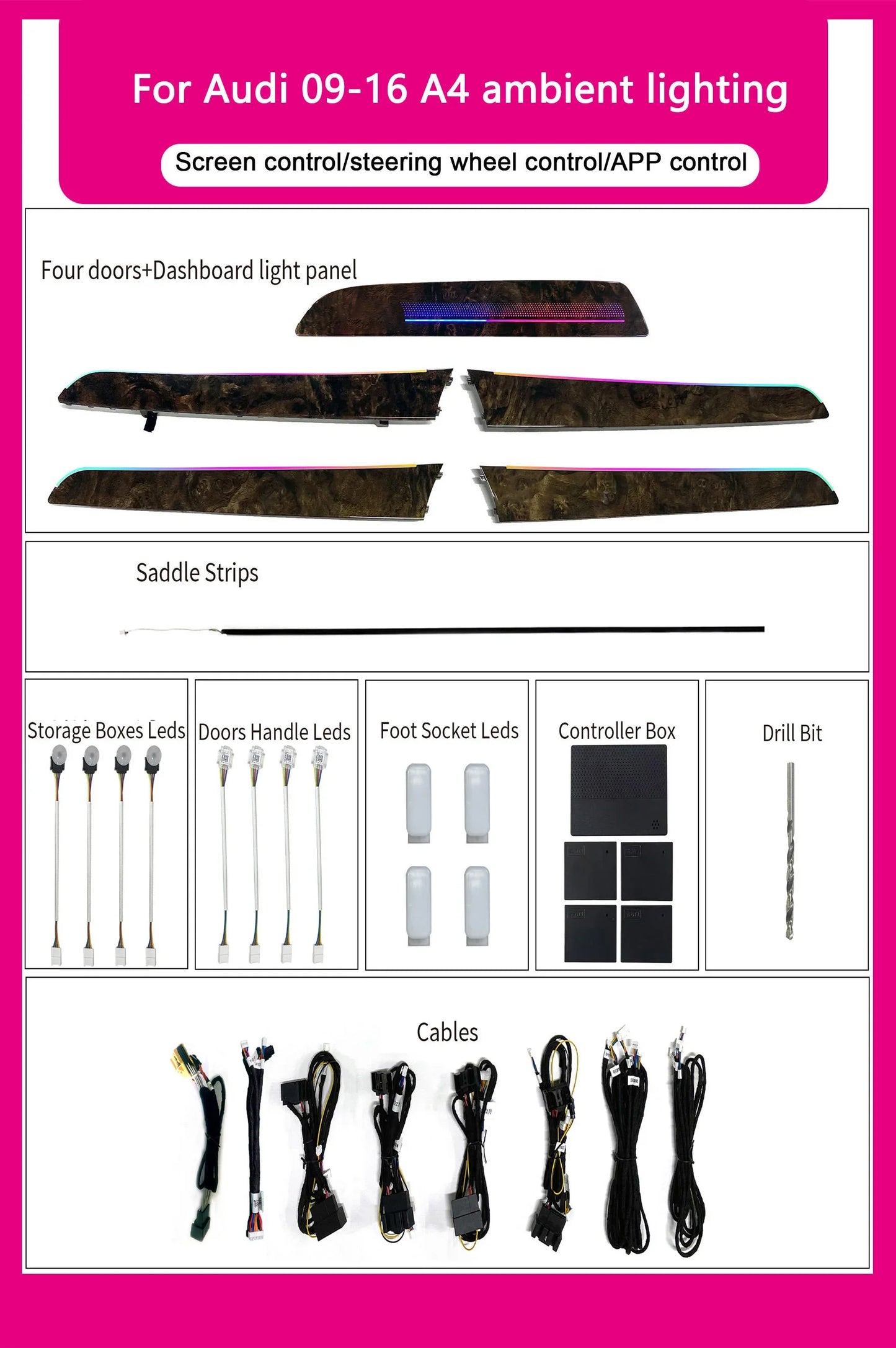 Audi A4 B8 Interior 64-Color Symphony LED Ambient Light Kit 2009 - 2016