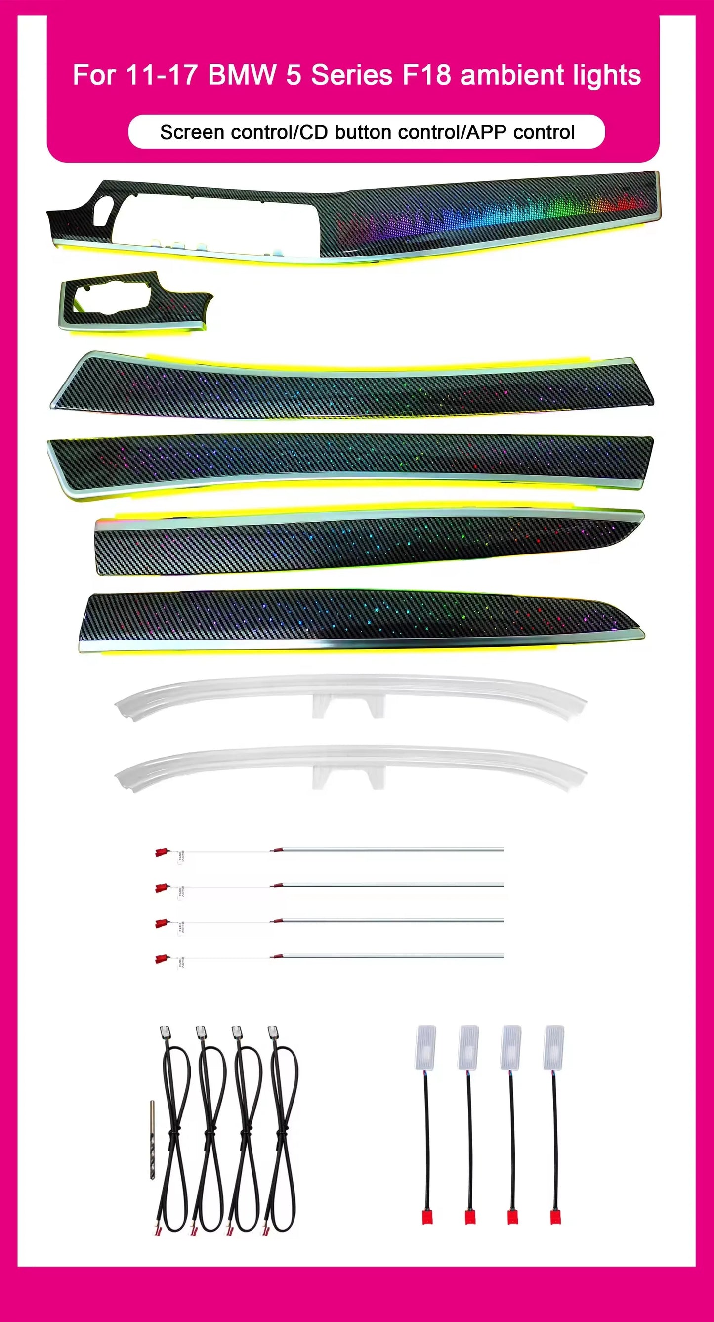 BMW 5 Series F10 / F11 / F18 Interior 64-Color Symphony Rainbow LED Ambient Light Bar Kit 2010 - 2017