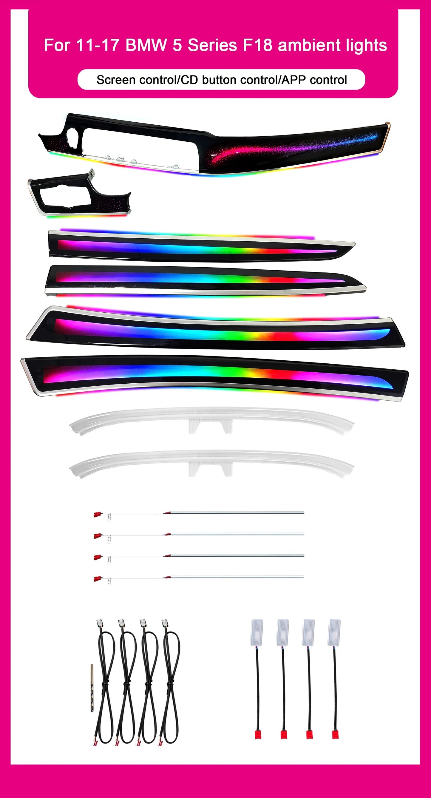 BMW 5 Series F10 / F11 / F18 Interior 64-Color Symphony LED Ambient Light Kit 2011 - 2017