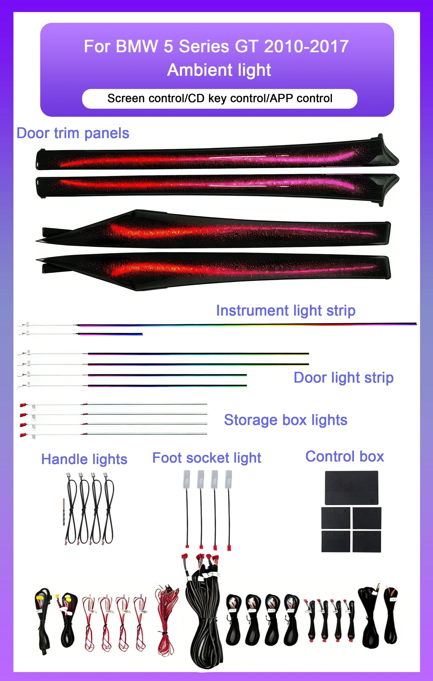 BMW 5 Series GT F07 Interior 64-Color Dynamic Symphony LED Ambient Light Kit 2010 - 2017 (Replaces 63319163715)