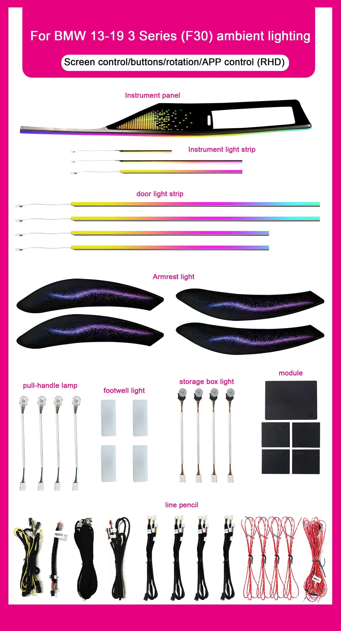 BMW 3 Series F30 / F34 / F35 LHD & RHD Interior 64-Color Symphony Starry Sky LED Ambient Light Kit 2013 - 2019
