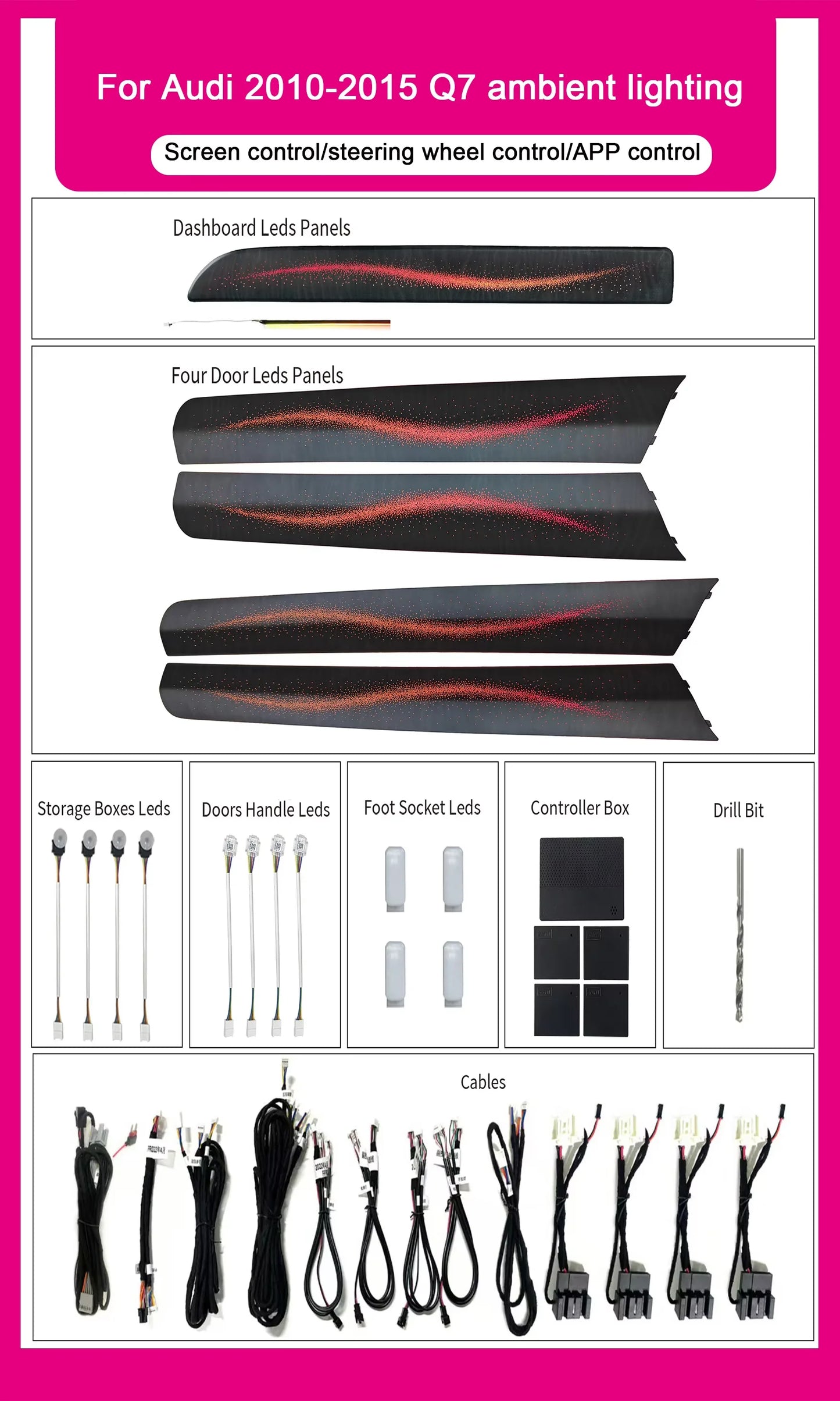 Audi Q7 Interior 64-Color Symphony LED Ambient Light Kit 2006 - 2015