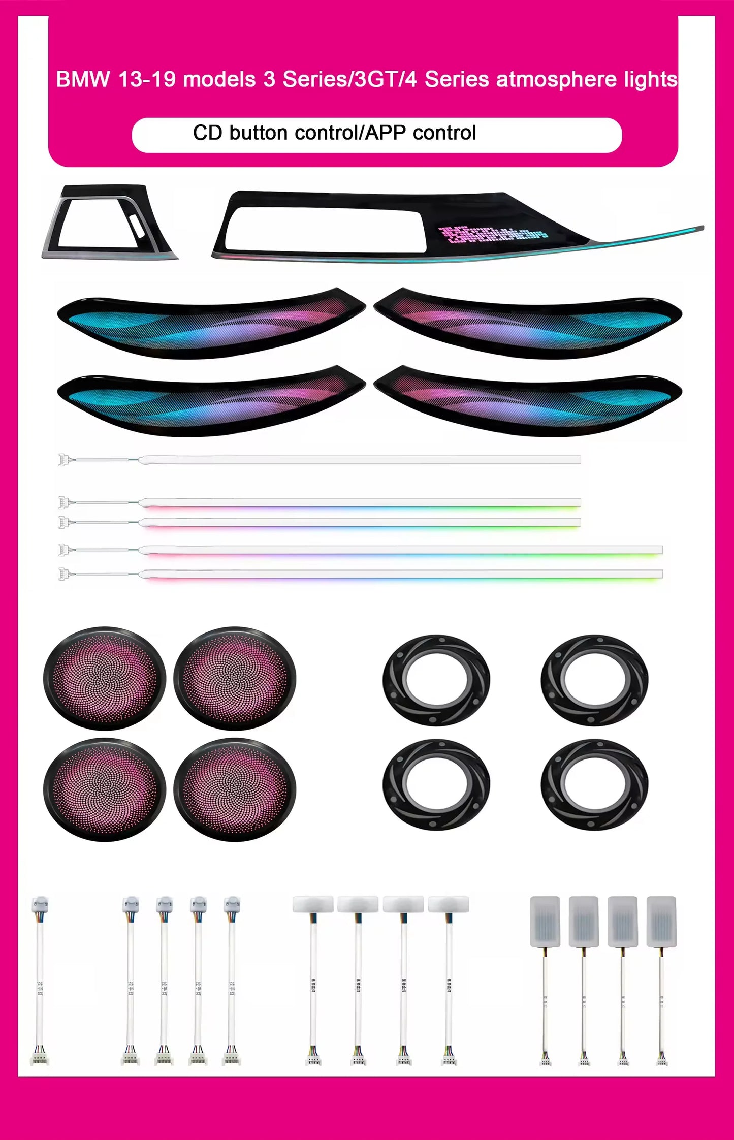 BMW 3 Series F30 / F31 / F34 / F35 / 3GT & 4 Series F36 Gran Coupe Interior 64-Color Dynamic LED Ambient Light Kit 2013 - 2019