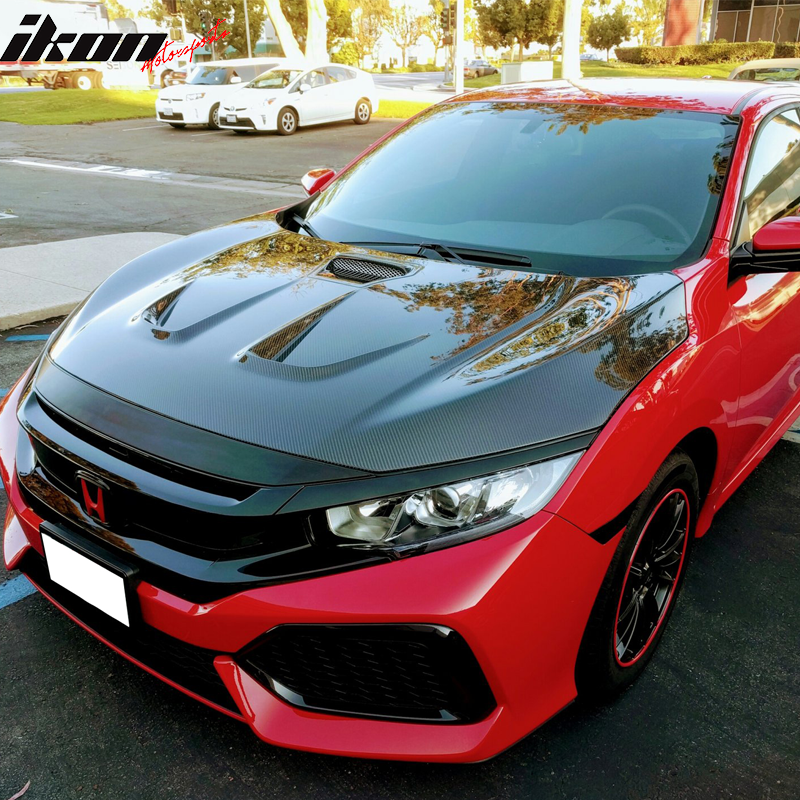 2016-2018 Honda Civic 10th Gen Black Front Bonnet Lip Molding Trim Bar