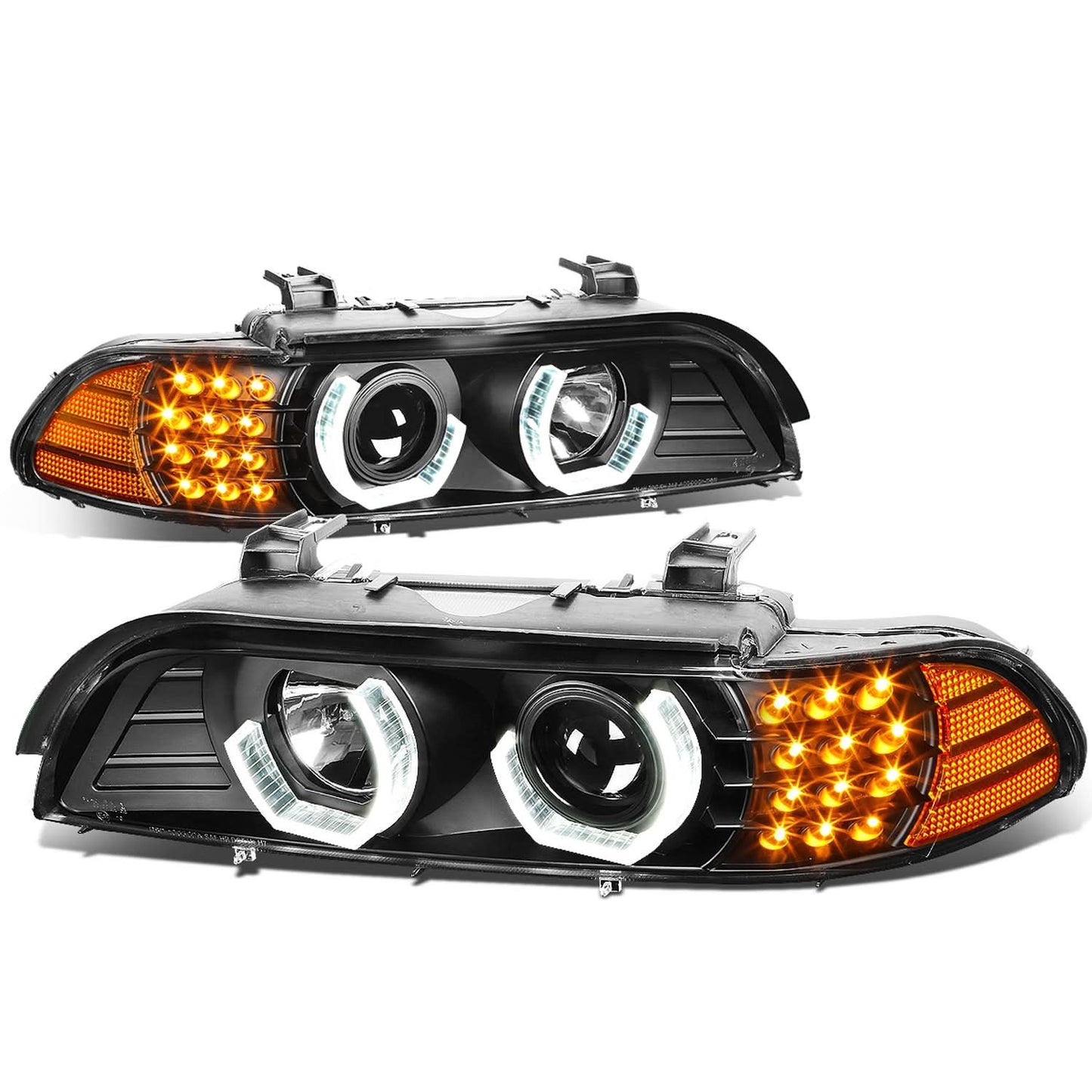 96-03 BMW 5 Series 3D Crystal Halo Projector LED Headlights Black