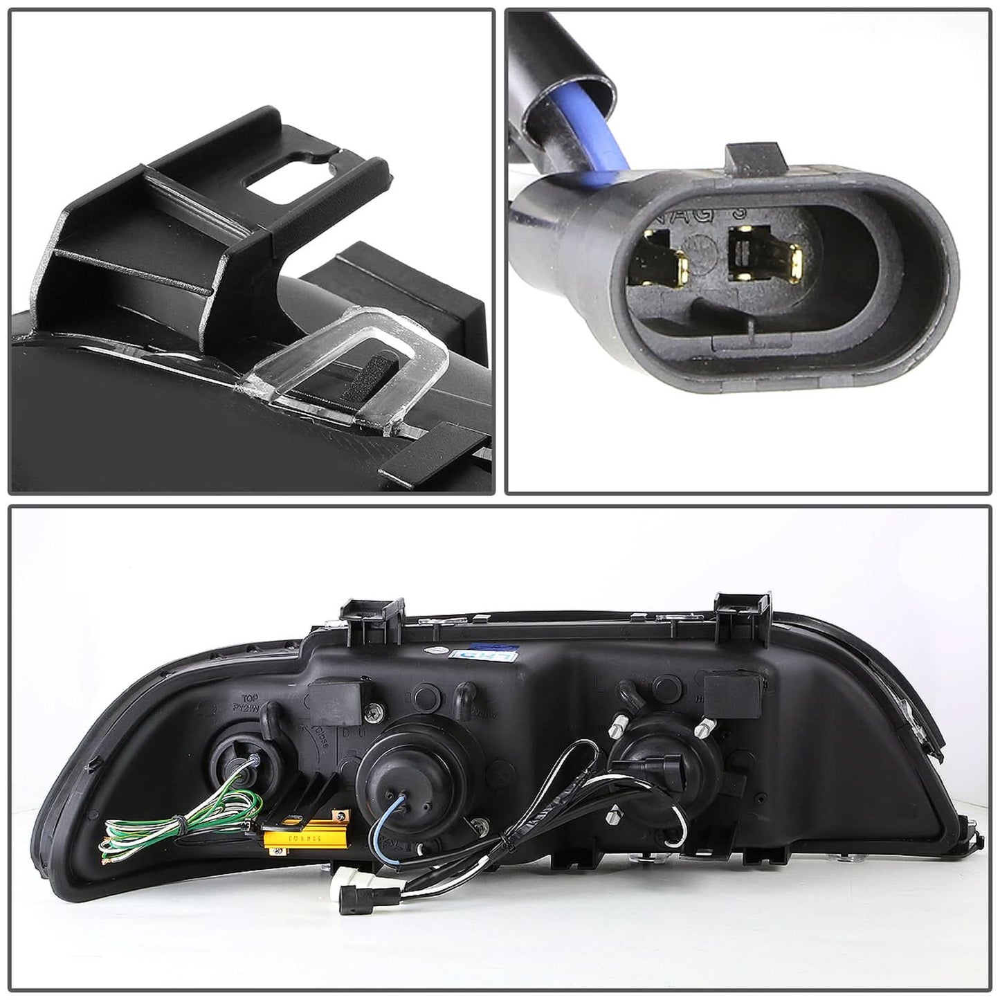 96-03 BMW 5 Series 3D Crystal Halo Projector LED Headlights Black