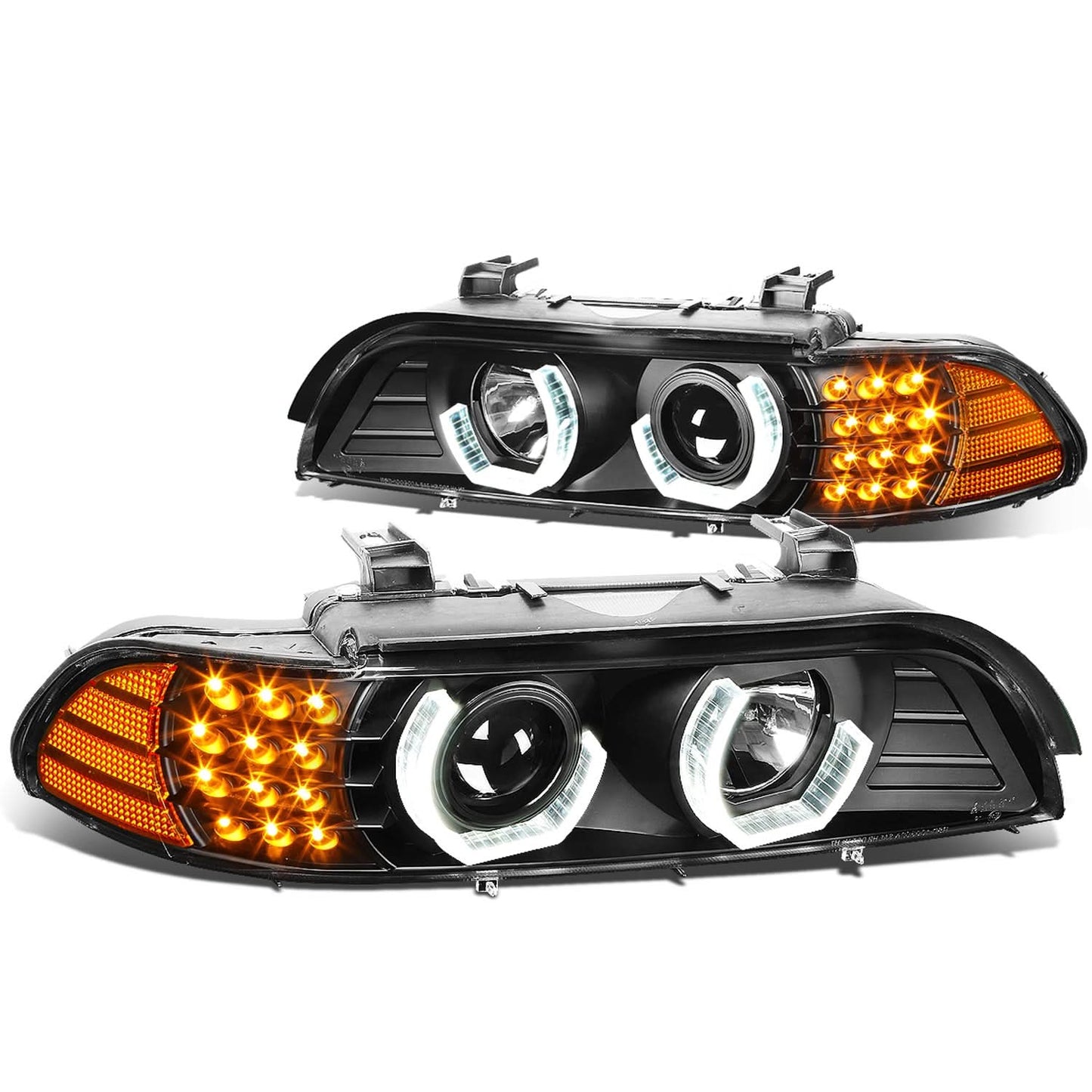 96-03 BMW 5 Series 3D Crystal Halo Projector LED Headlights Black