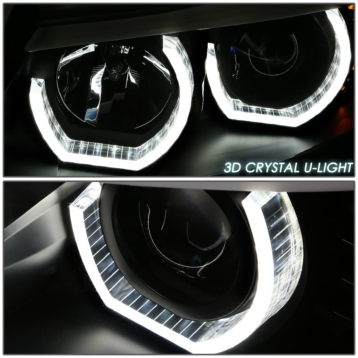 96-03 BMW 5 Series 3D Crystal Halo Projector LED Headlights Black