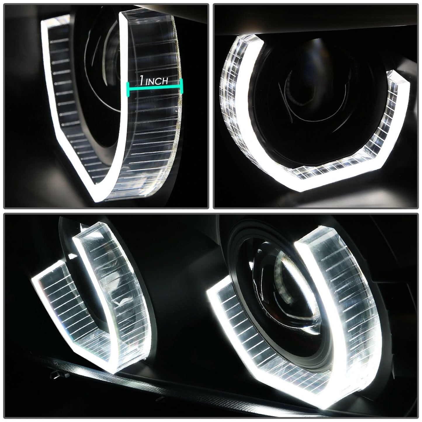 96-03 BMW 5 Series 3D Crystal Halo Projector LED Headlights Black