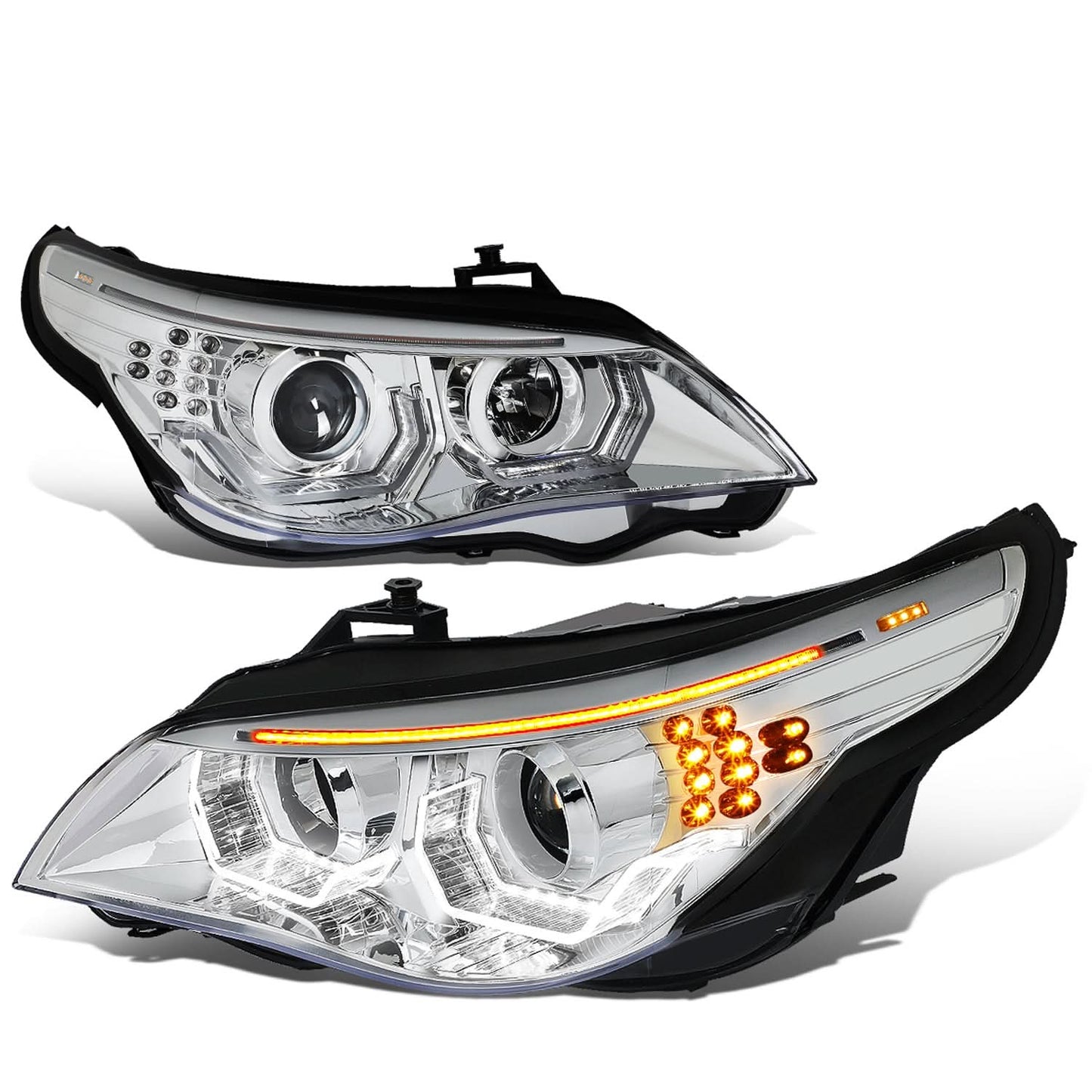 04-07 BMW 5 Series LED Headlights Chrome Housing H1/H7 Bulbs