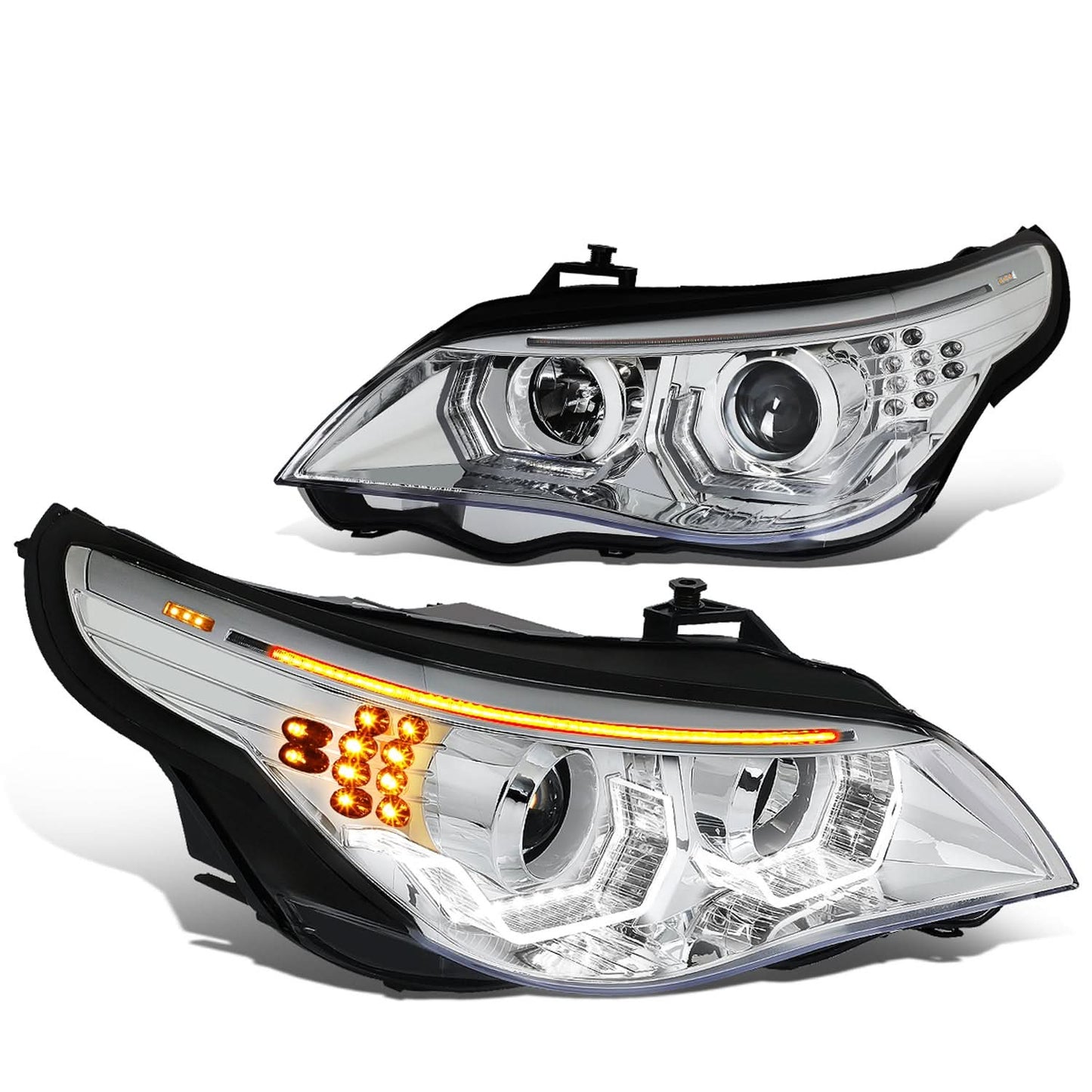 04-07 BMW 5 Series LED Headlights Chrome Housing H1/H7 Bulbs