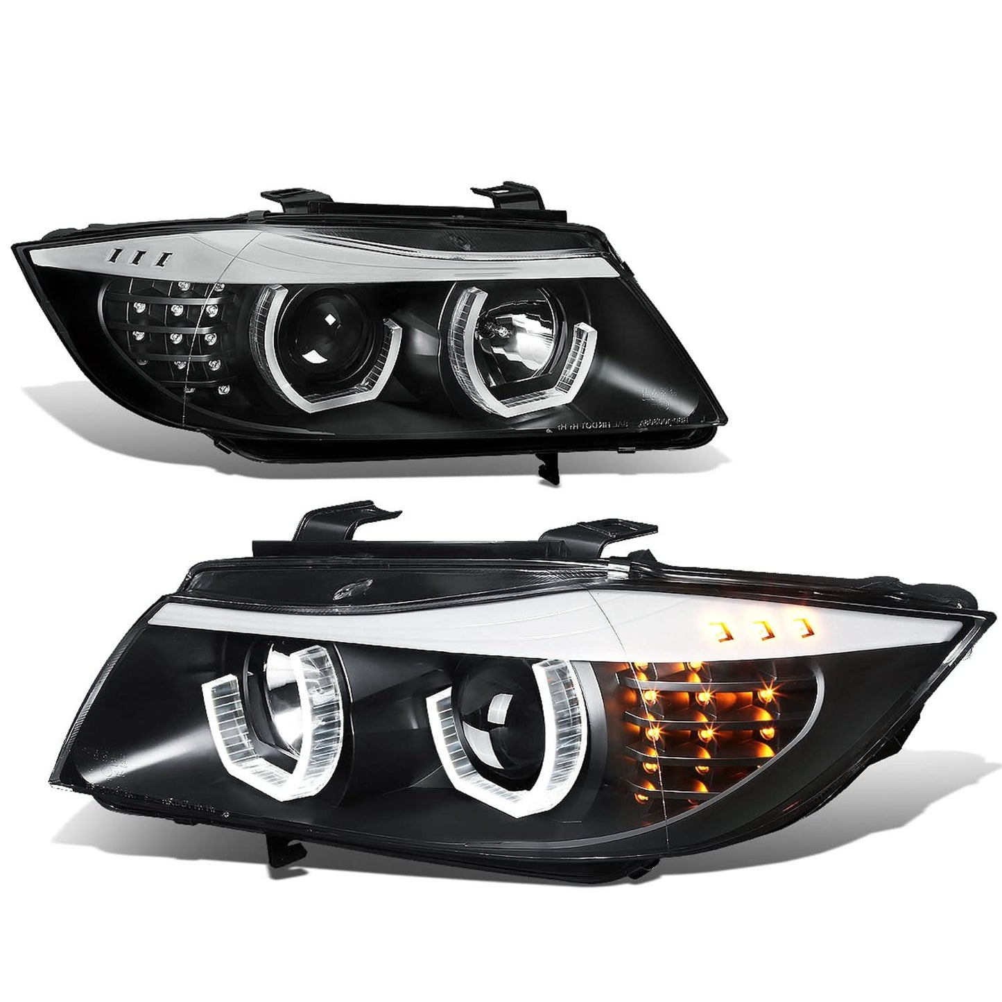 2006-2012 BMW 3-Series 3D Crystal Halo Projector LED Headlights Black