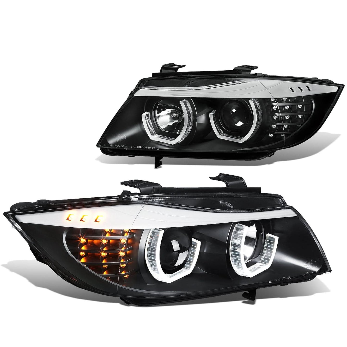 2006-2012 BMW 3-Series 3D Crystal Halo Projector LED Headlights Black