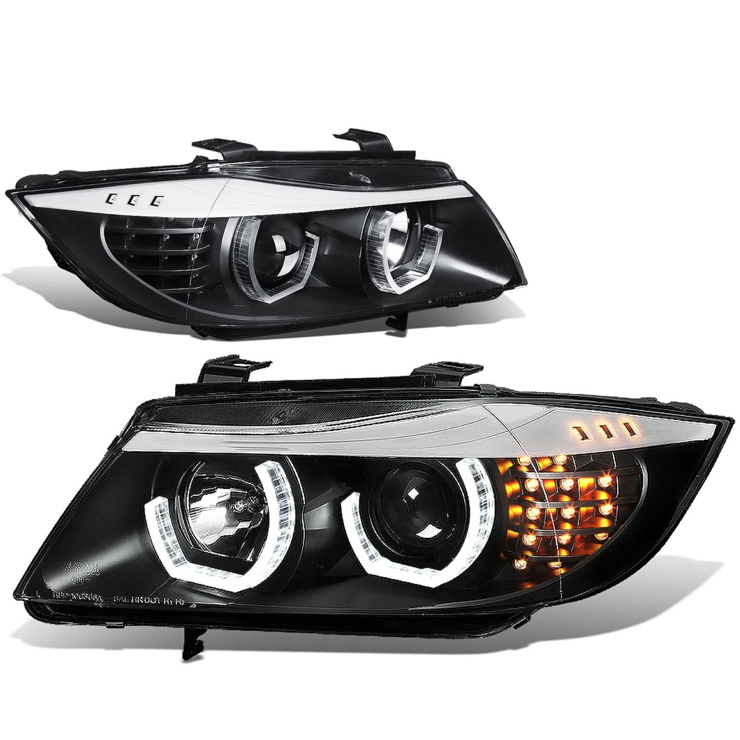 2006-2012 BMW 3-Series 3D Crystal Halo Projector LED Headlights Black