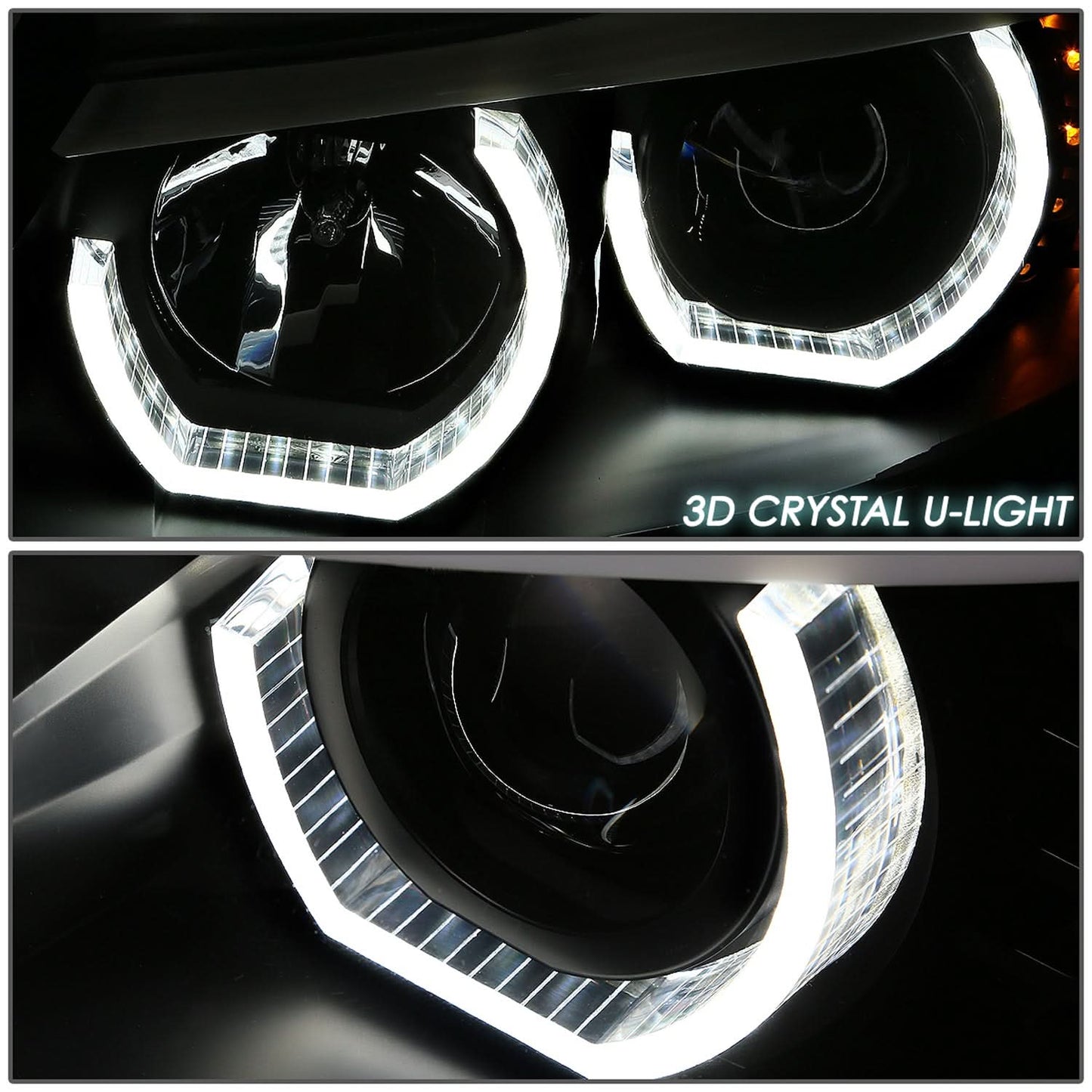 2006-2012 BMW 3-Series 3D Crystal Halo Projector LED Headlights Black