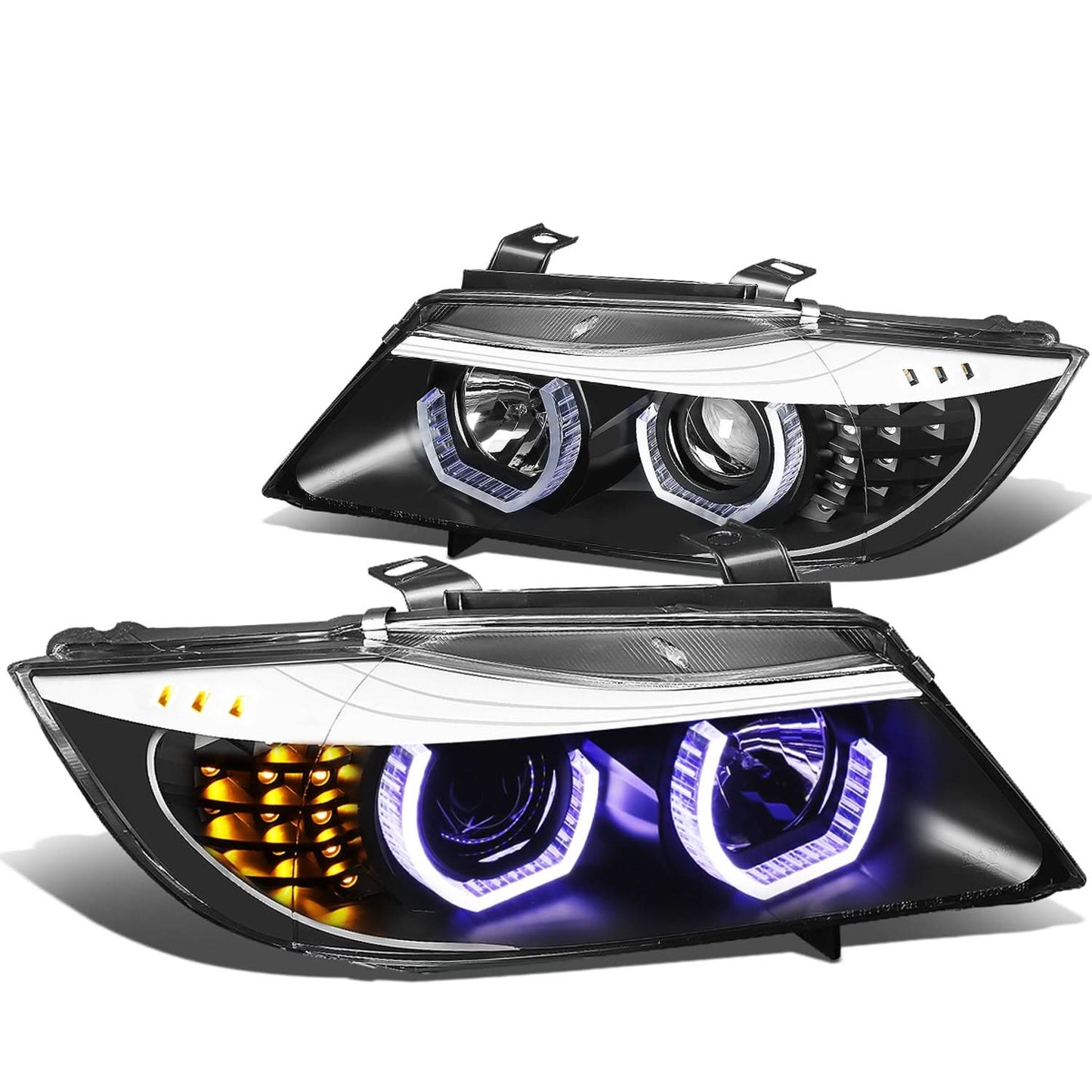 06-08 BMW 3-Series Crystal Halo Projector LED Headlights Black