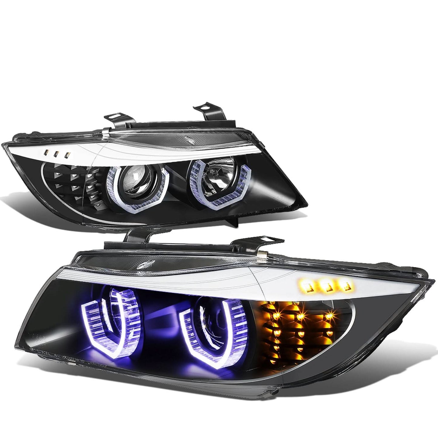 06-08 BMW 3-Series Crystal Halo Projector LED Headlights Black