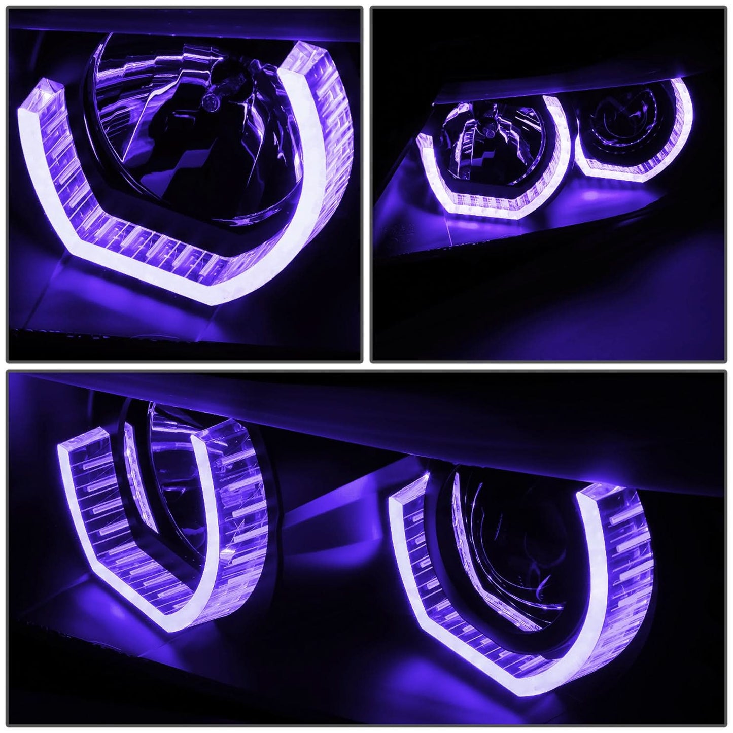 06-08 BMW 3-Series Crystal Halo Projector LED Headlights Black