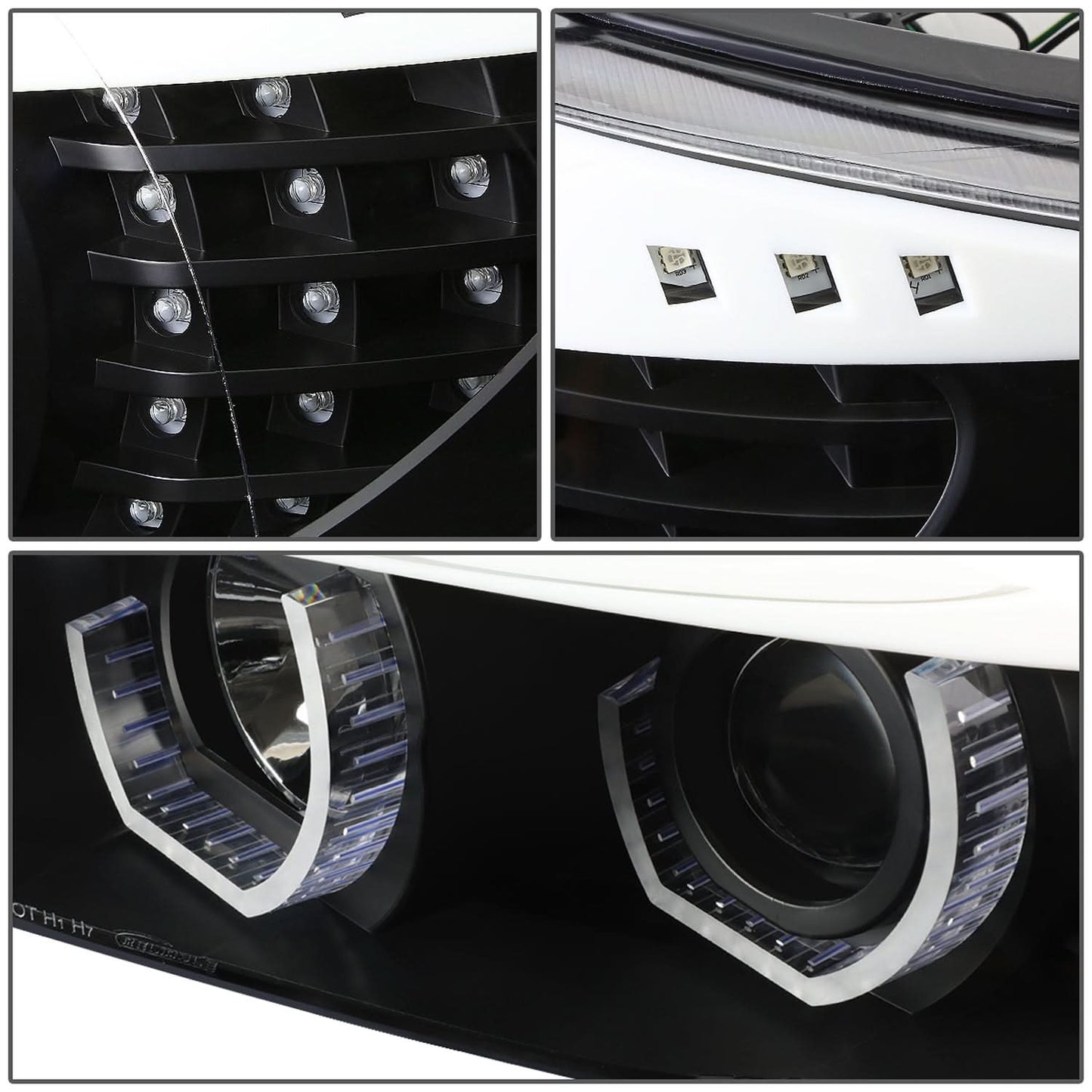 06-08 BMW 3-Series Crystal Halo Projector LED Headlights Black