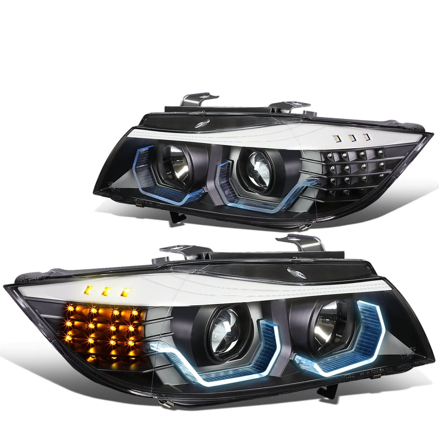 06-12 BMW 3-Series Crystal Halo Projector LED Headlights - Black