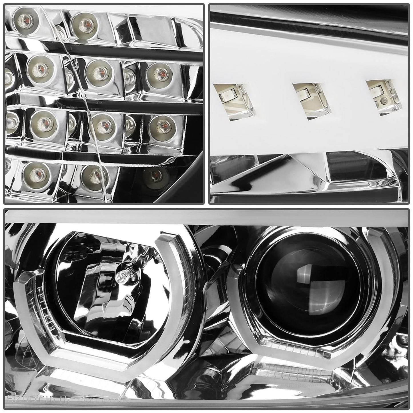 06-12 BMW 3-Series E90 3D Crystal Halo Projector LED Headlights Chrome