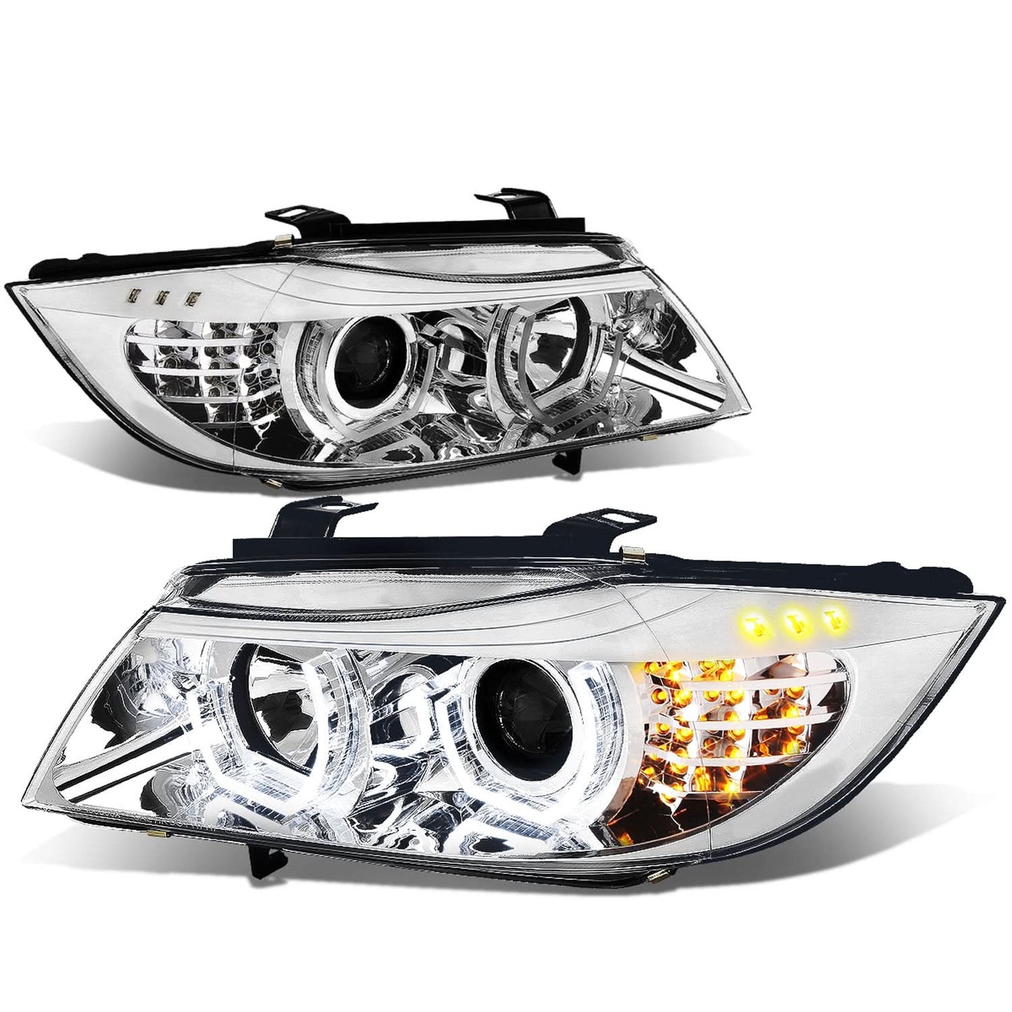 06-12 BMW 3-Series E90 3D Crystal Halo Projector LED Headlights Chrome