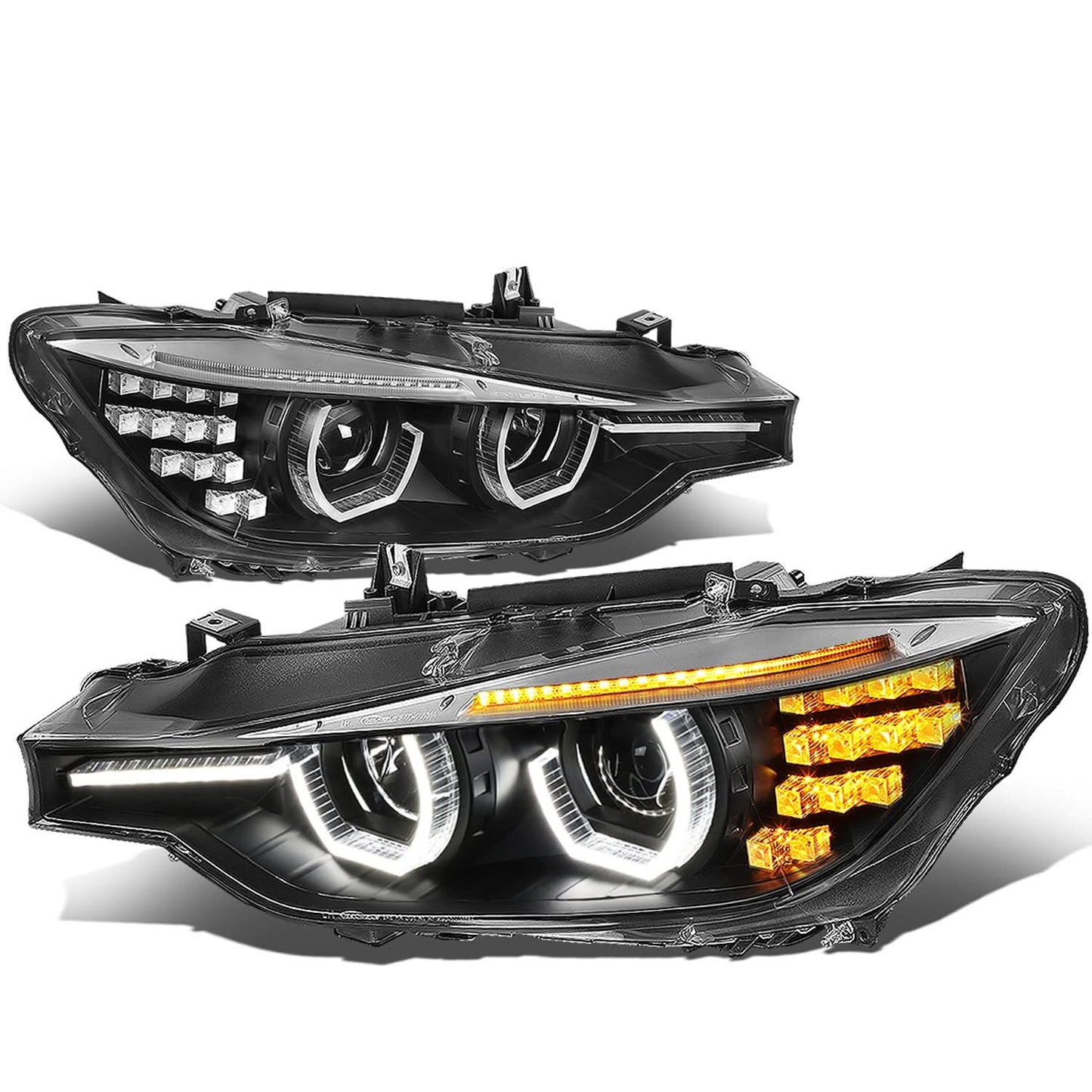 2012-2016 BMW F30 3-Series 3D LED Bar Headlights Black Housing
