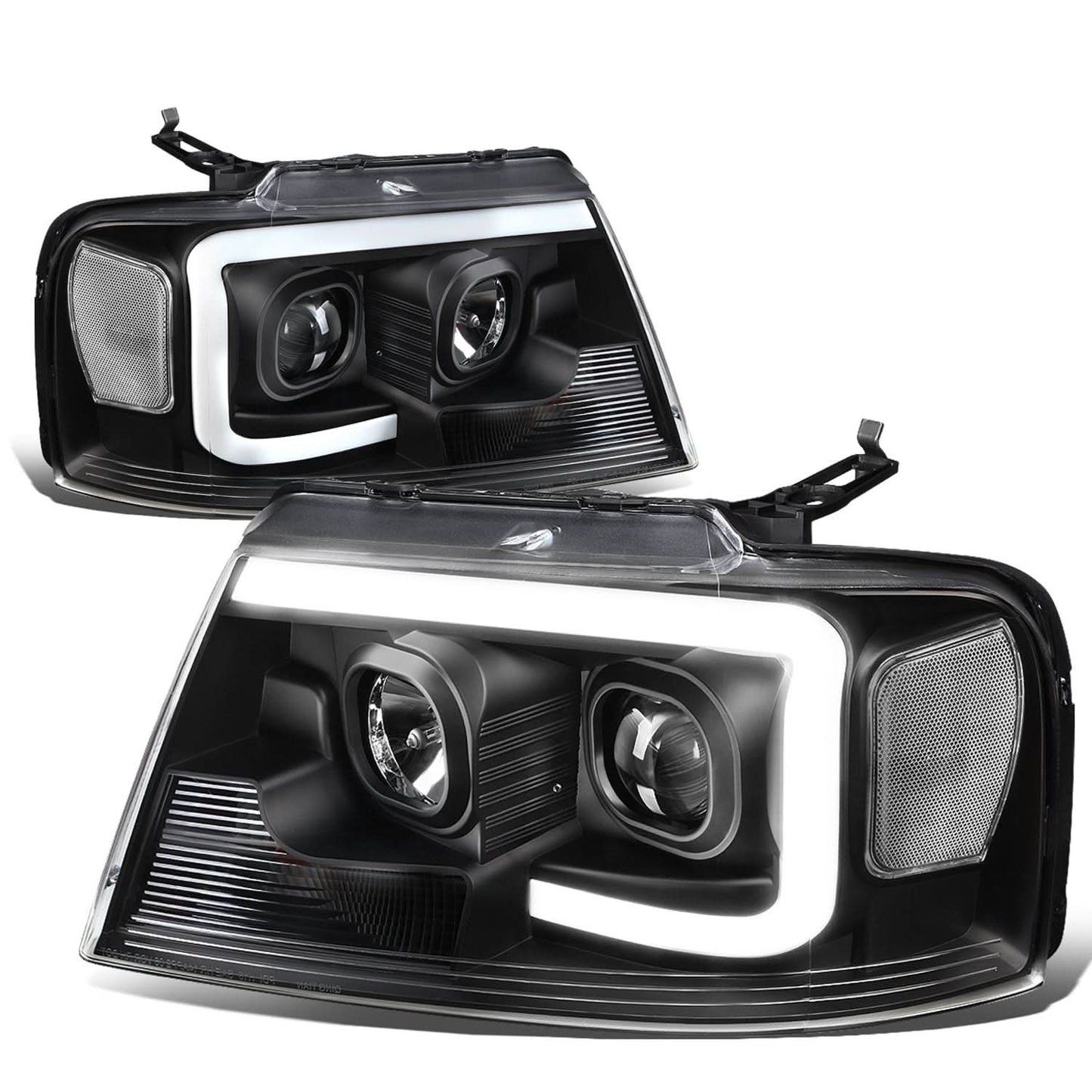 2004-2008 Ford F-150 3D LED C-Bar Headlights Black Housing Clear Corner