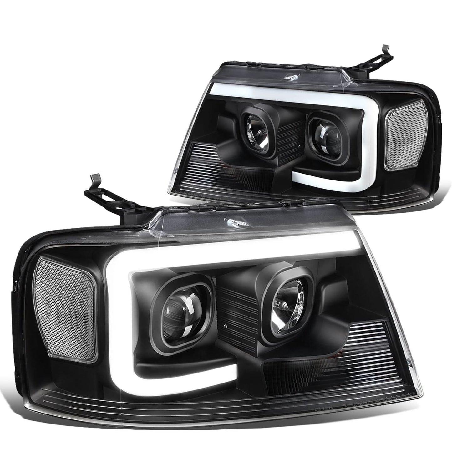 2004-2008 Ford F-150 3D LED C-Bar Headlights Black Housing Clear Corner