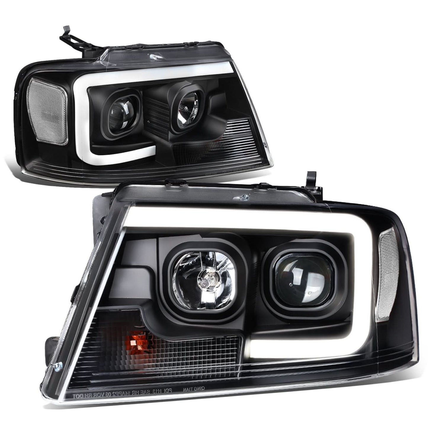 2004-2008 Ford F-150 3D LED C-Bar Headlights Black Housing Clear Corner