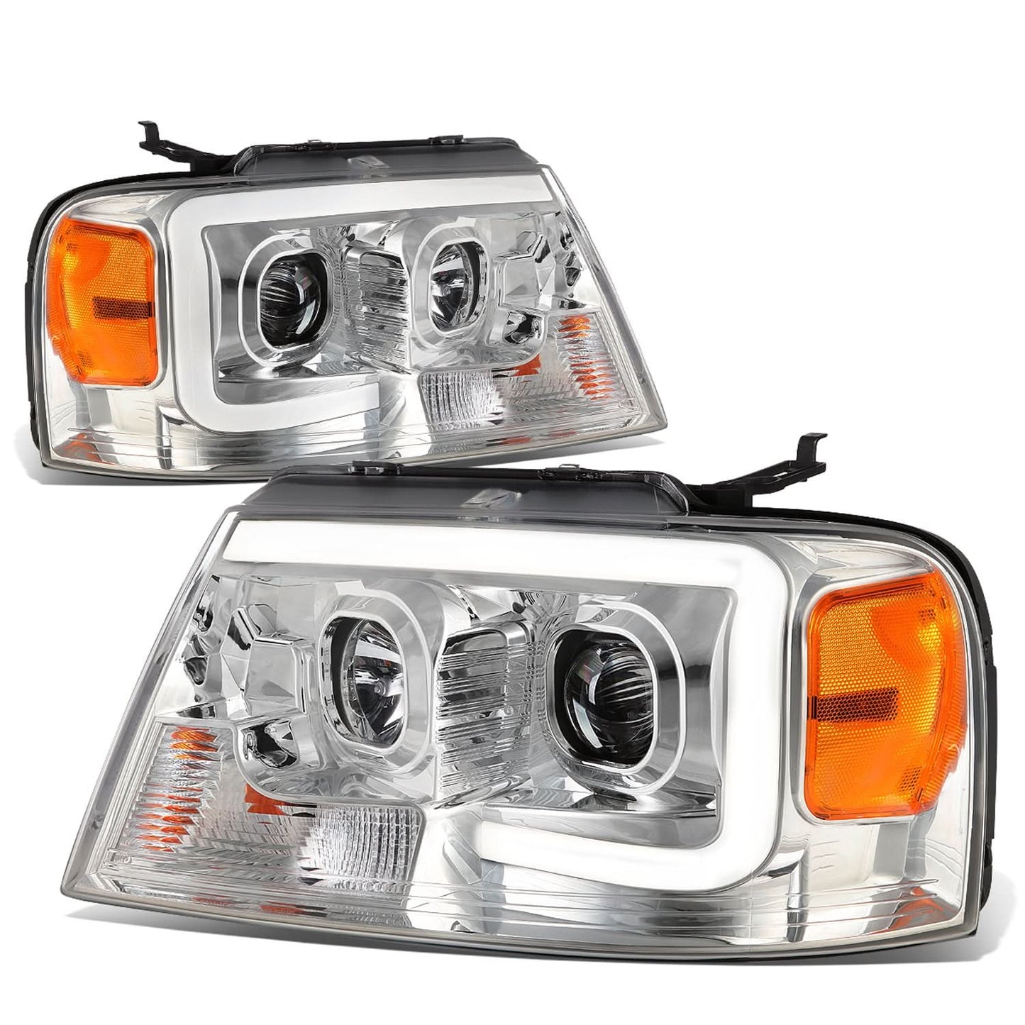 04-08 Ford F-150 / 06-08 Lincoln Mark LT 3D LED C-Bar Headlights Chrome