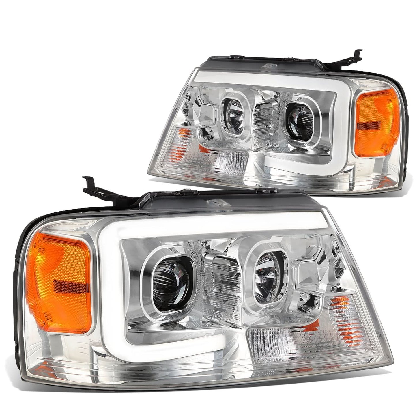 04-08 Ford F-150 / 06-08 Lincoln Mark LT 3D LED C-Bar Headlights Chrome