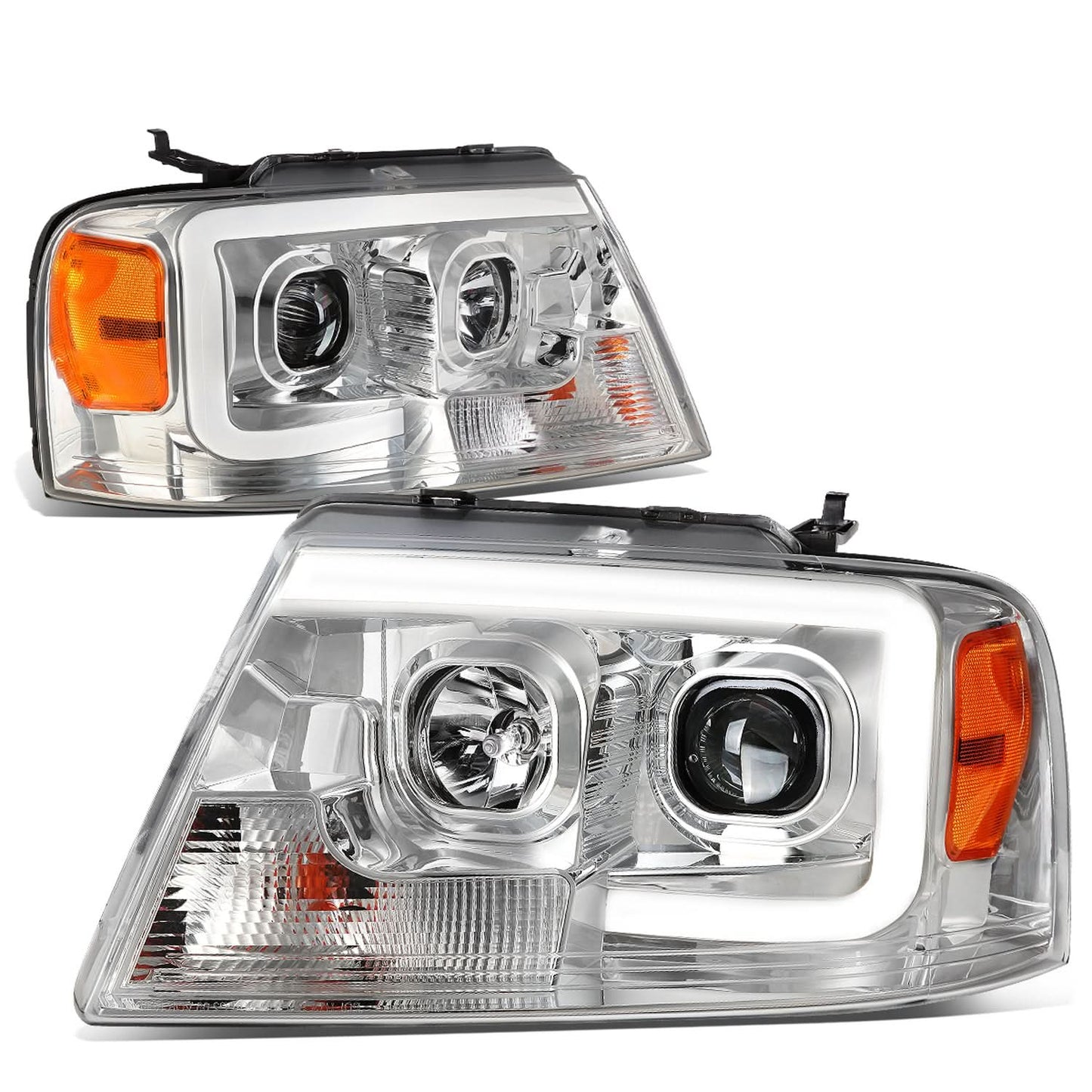 04-08 Ford F-150 / 06-08 Lincoln Mark LT 3D LED C-Bar Headlights Chrome