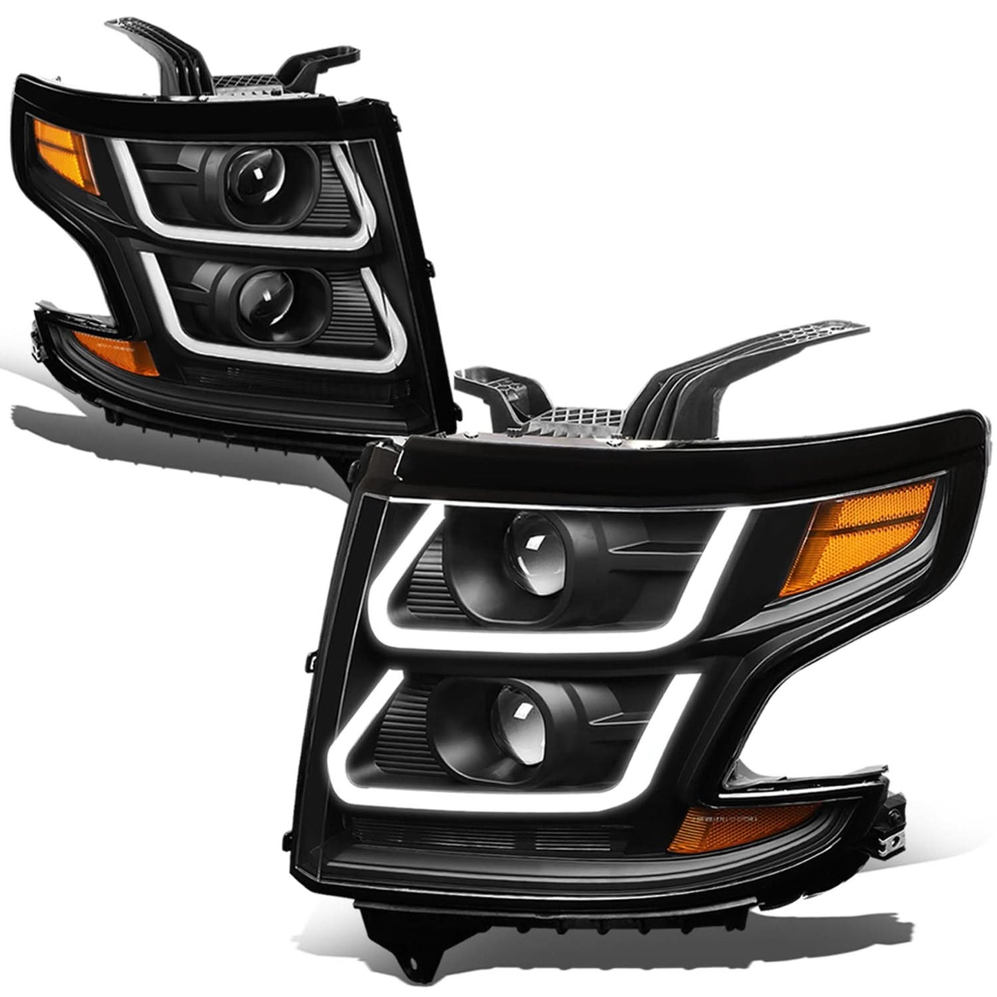 15-18 Chevrolet Suburban/Tahoe 3D LED Projector Headlights Black/Amber
