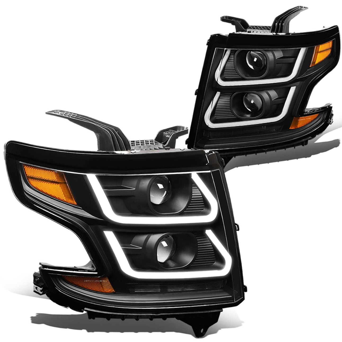 15-18 Chevrolet Suburban/Tahoe 3D LED Projector Headlights Black/Amber