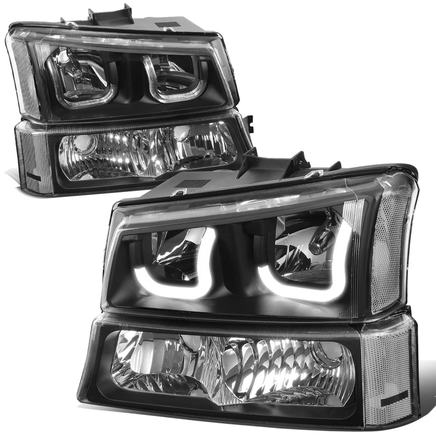 03-07 Chevrolet Silverado J-Halo LED DRL Headlights 4PC Black Clear