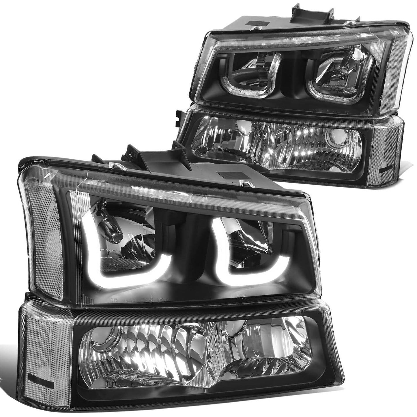 03-07 Chevrolet Silverado J-Halo LED DRL Headlights 4PC Black Clear